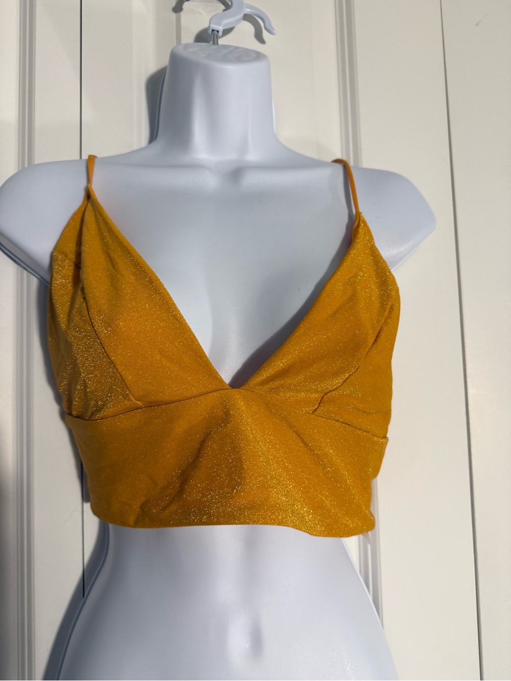 H&M Metallic Mustard V-Neck Crop Cami